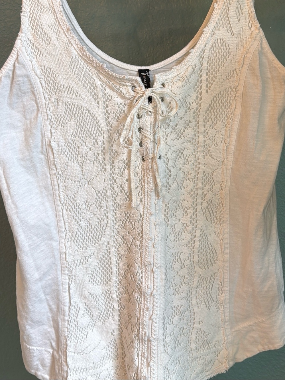 Free People Lace-Up Crochet Tank Boho Fairycore Corset Top Crochet Insert Large